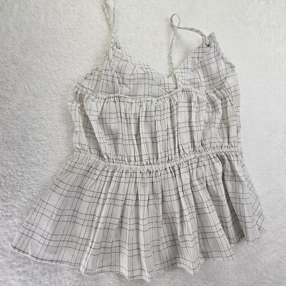 Merci‎ White Plaid Cami Top Ruffle Sleeveless Sz M Dainty Coquette Cottagecore - Picture 2 of 9